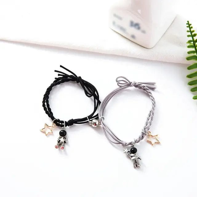B4 Lifestyles Black Gray Rope Natural Stone Beads Couple Magnetic Bracelets