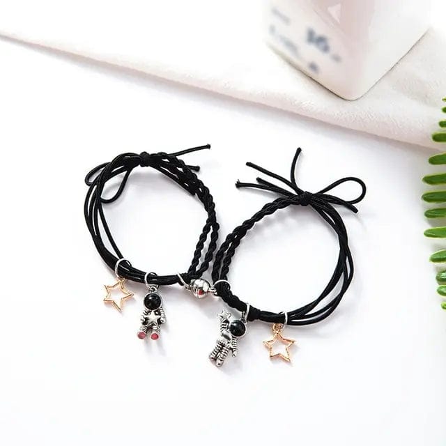 B4 Lifestyles Black Rope Natural Stone Beads Couple Magnetic Bracelets