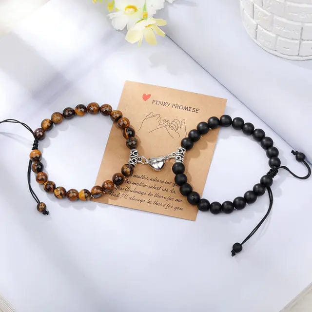 B4 Lifestyles Brown Black 1 Natural Stone Beads Couple Magnetic Bracelets