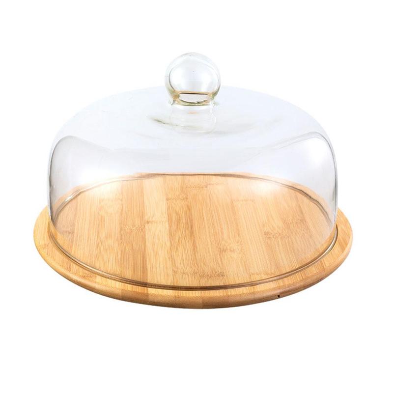 B4 Lifestyles Culinary & Entertaining 1 pcs Lead-Free Food Grade Transparent Dustproof Cake Glass Cover Food Cover Cake Cover Fruit Glass Cover Bamboo Tray