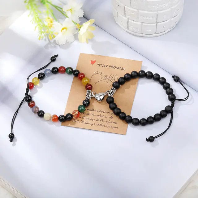 B4 Lifestyles Multi Black 1 Natural Stone Beads Couple Magnetic Bracelets