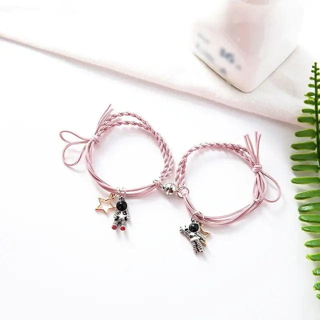 B4 Lifestyles Pink Rope Natural Stone Beads Couple Magnetic Bracelets