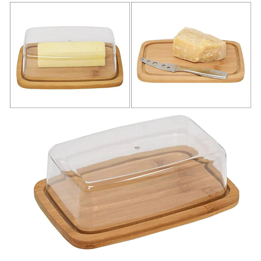 B4 Lifestyles Square Bamboo Butter Dish Creative Rectangular with Glass Lid for Home