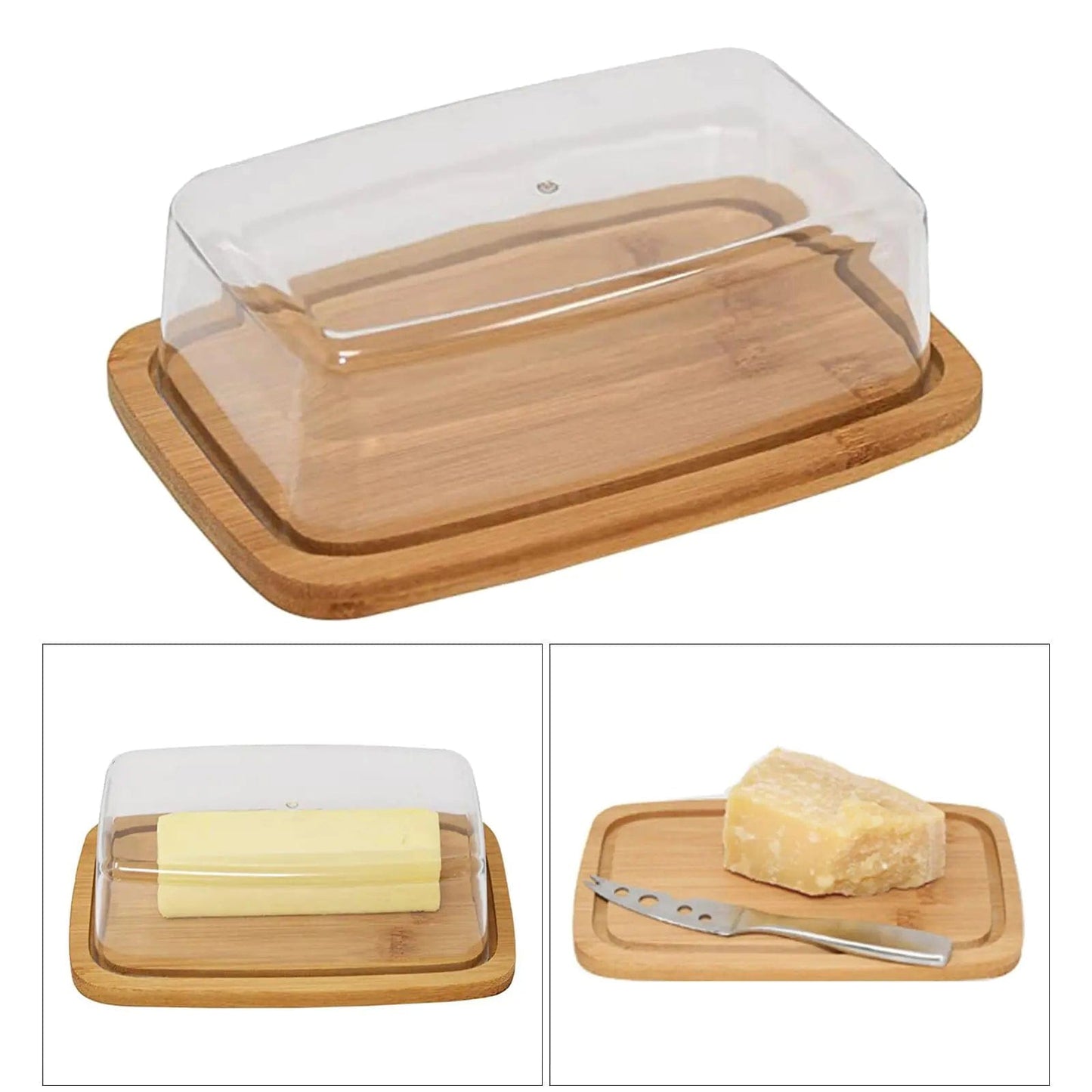 B4 Lifestyles Square Bamboo Butter Dish Creative Rectangular with Glass Lid for Home