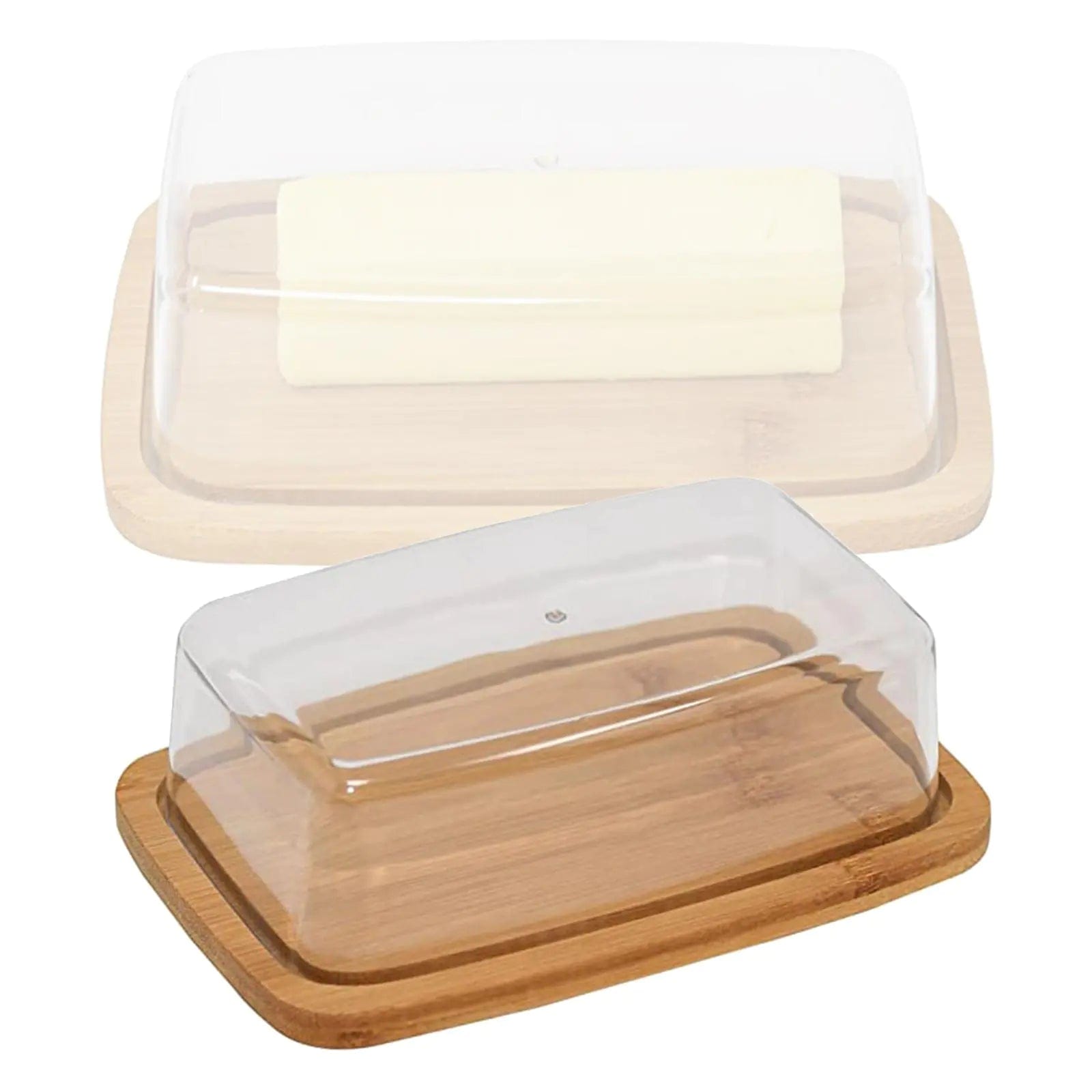 B4 Lifestyles Square Bamboo Butter Dish Creative Rectangular with Glass Lid for Home