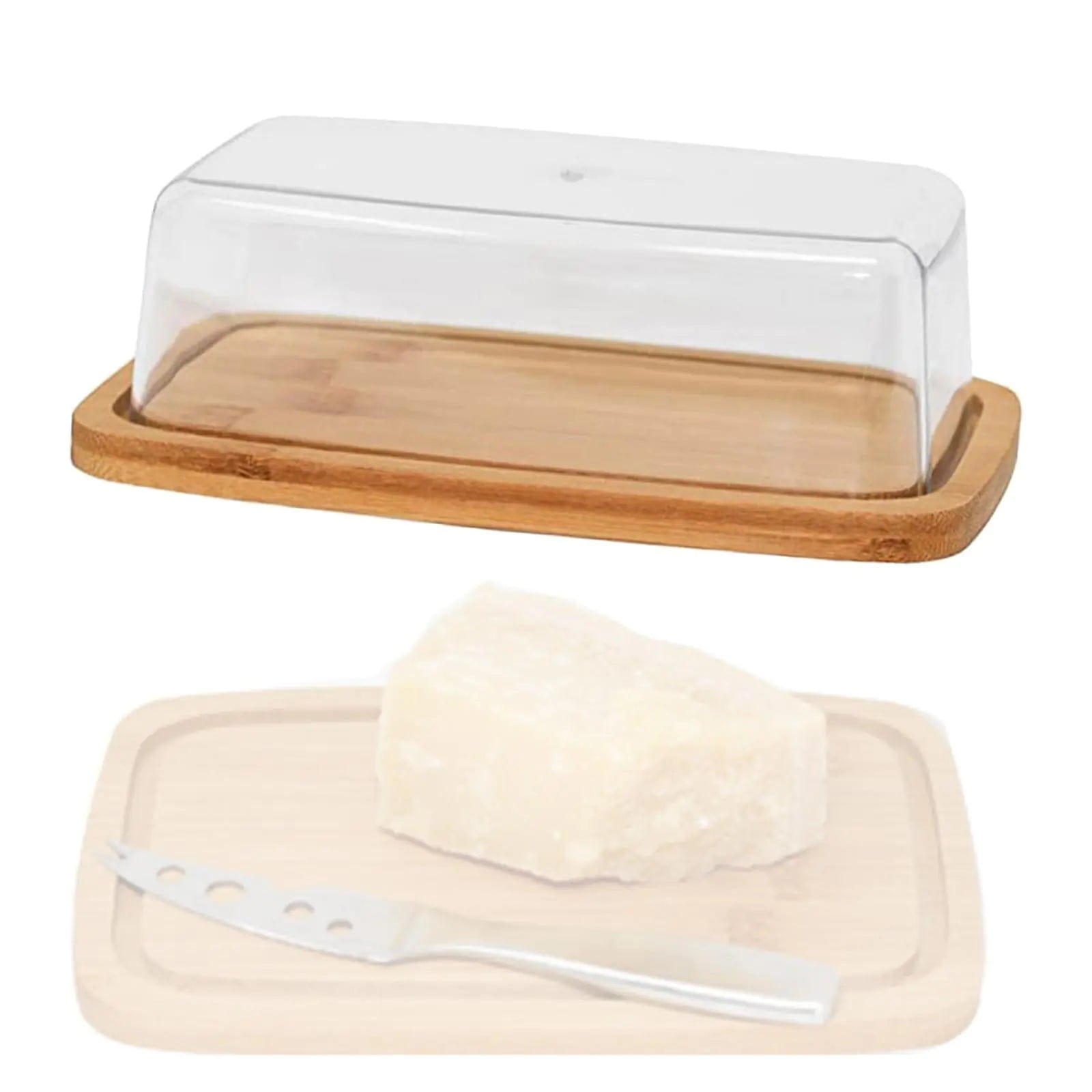 B4 Lifestyles Square Bamboo Butter Dish Creative Rectangular with Glass Lid for Home