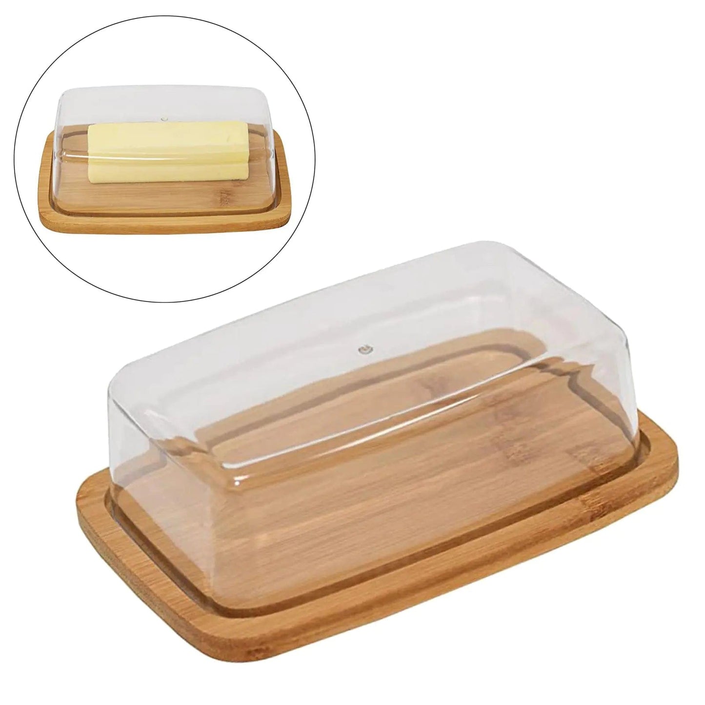 B4 Lifestyles Square Bamboo Butter Dish Creative Rectangular with Glass Lid for Home