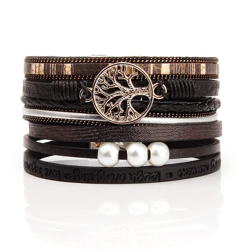 B4 Lifestyles Summer Leather Charm Bracelet with Pearls and Magnet Buckle