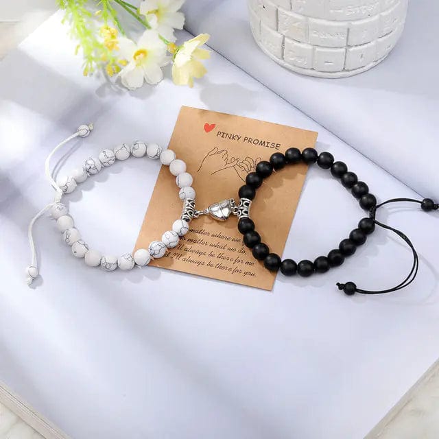 B4 Lifestyles White Black 1 Natural Stone Beads Couple Magnetic Bracelets